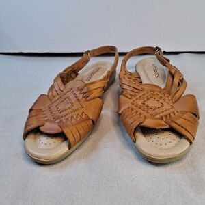 Softspots Women's Size 7.5W Cognac Leather Huarache Sandals Made in Mexico